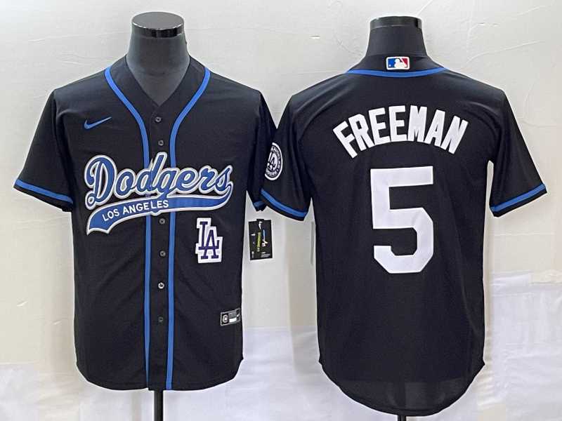 Mens Los Angeles Dodgers #5 Freddie Freeman Black Cool Base Stitched Baseball Jersey->los angeles dodgers->MLB Jersey